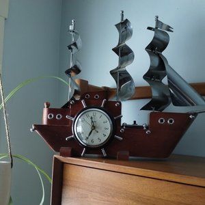 Vintage United Wooden Ship with working clock and lights